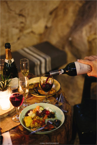 plate of food and wine at bosduifklip