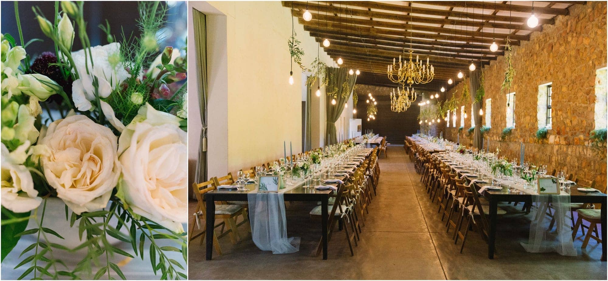 elandskloof reception hall with green and white flowers