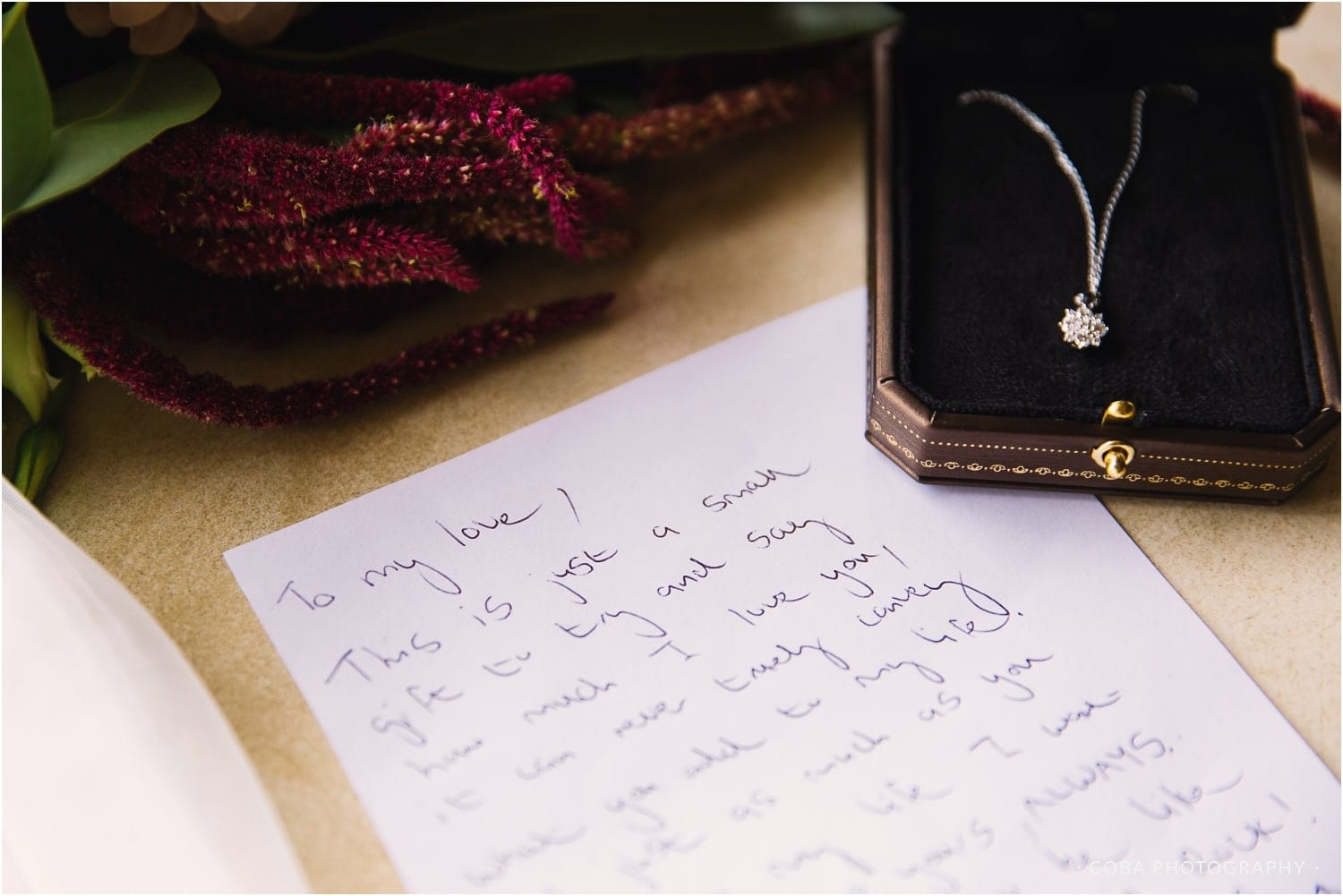 hand written note from groom to bride