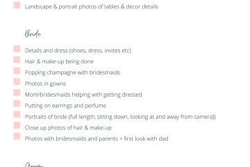 wedding photo shotlist - photos to be taken on wedding day - coba photography