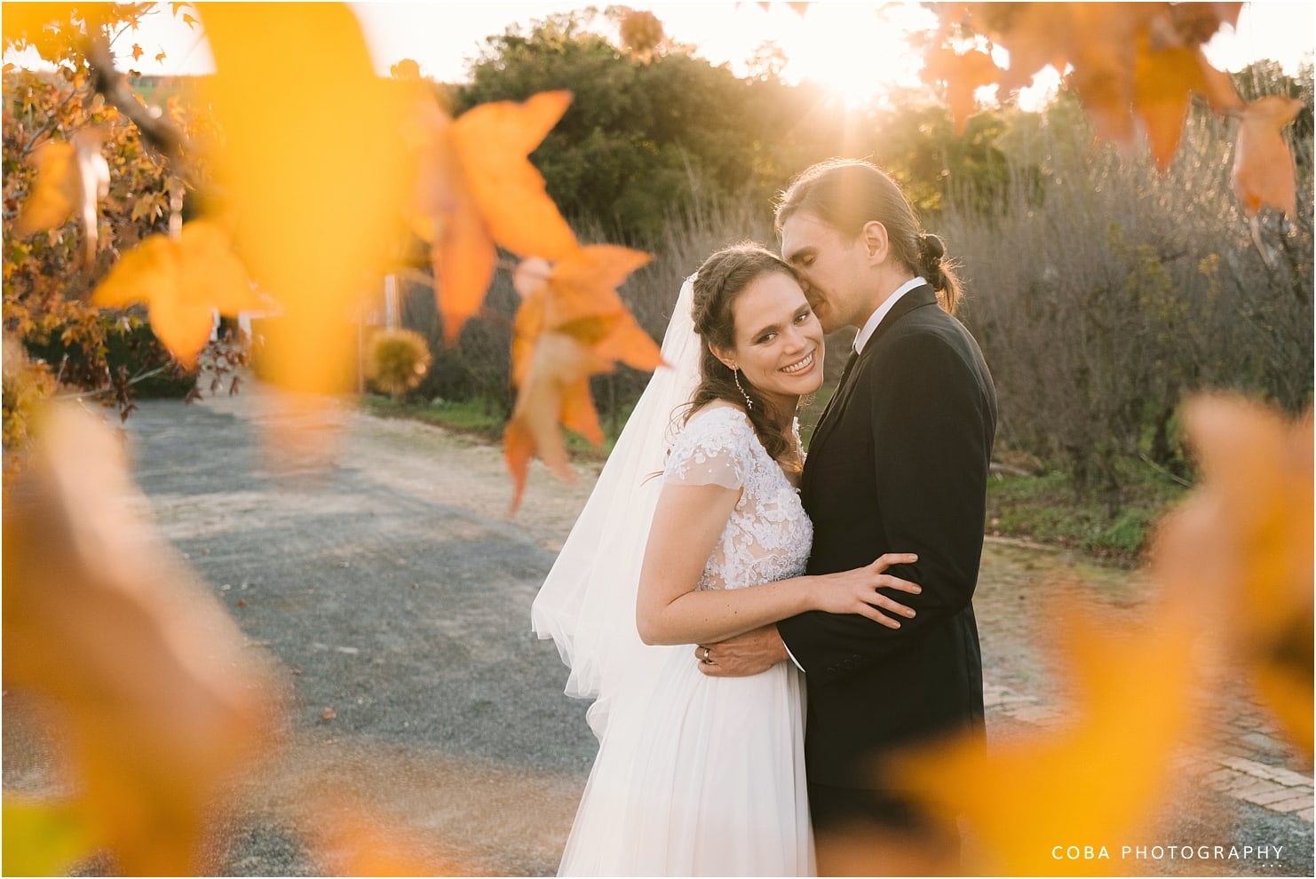 brenaissance wedding - autumn leaves and couple