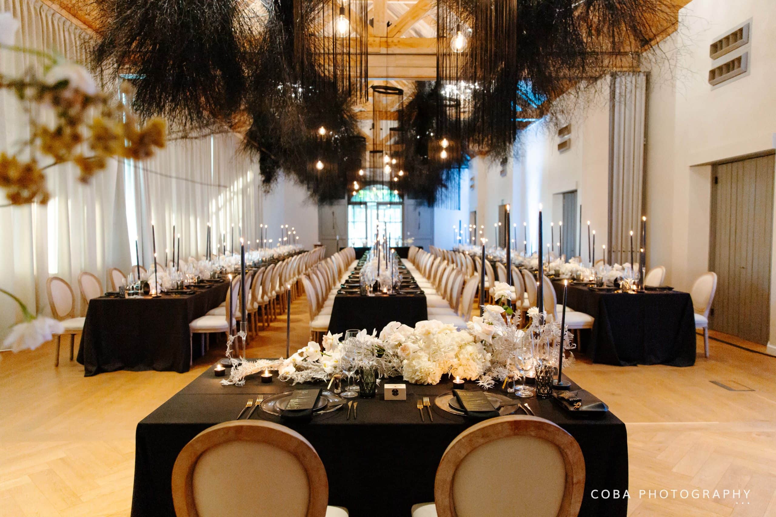 wedding at boschendal - wedding decor black white and gold
