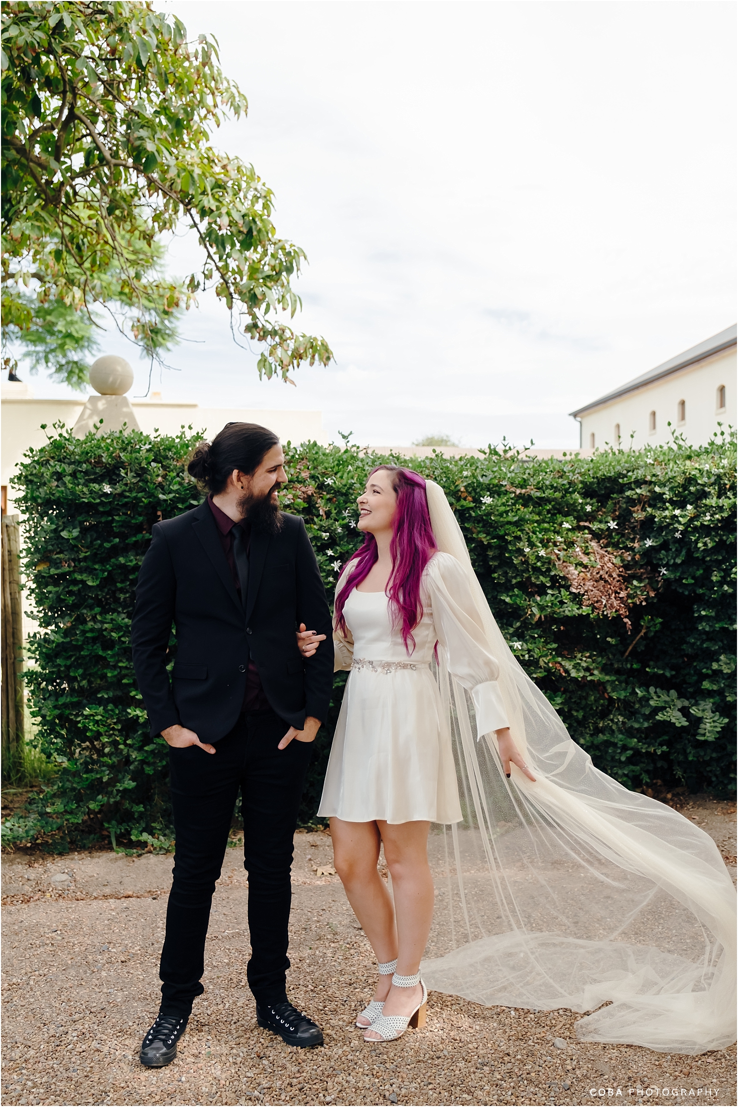 Intimate wedding jordan wines - bride with short dress