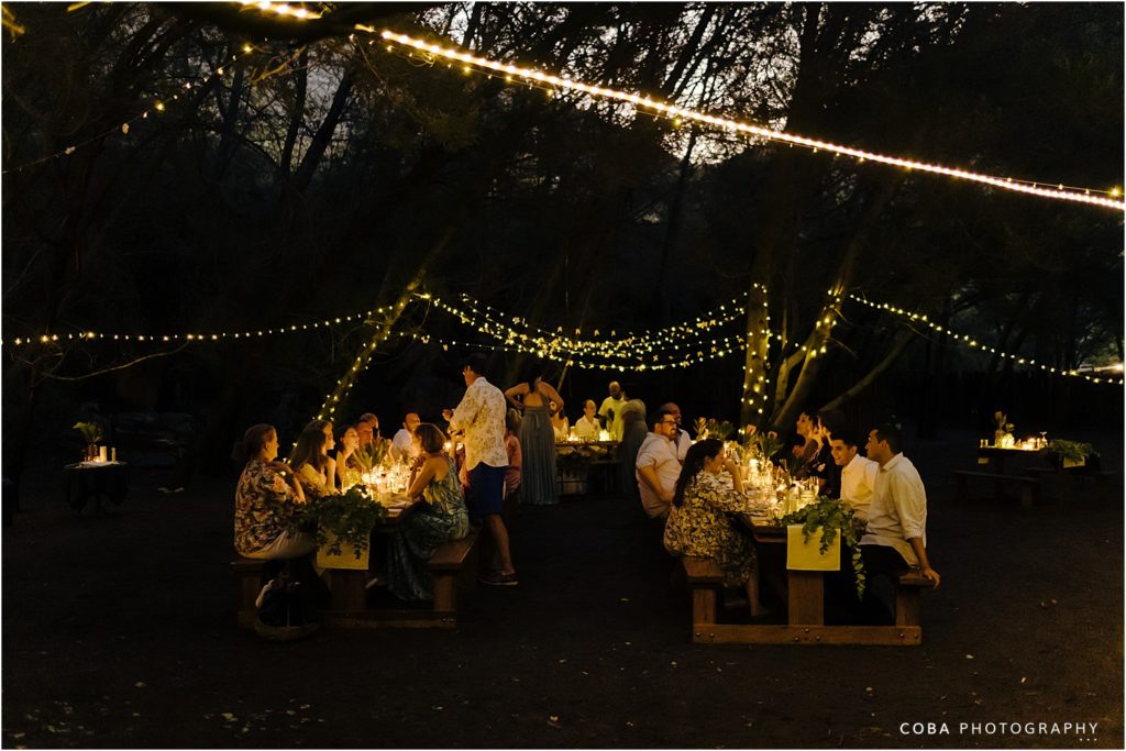 jamaka farm wedding in cederberg reception under the trees with fairylights