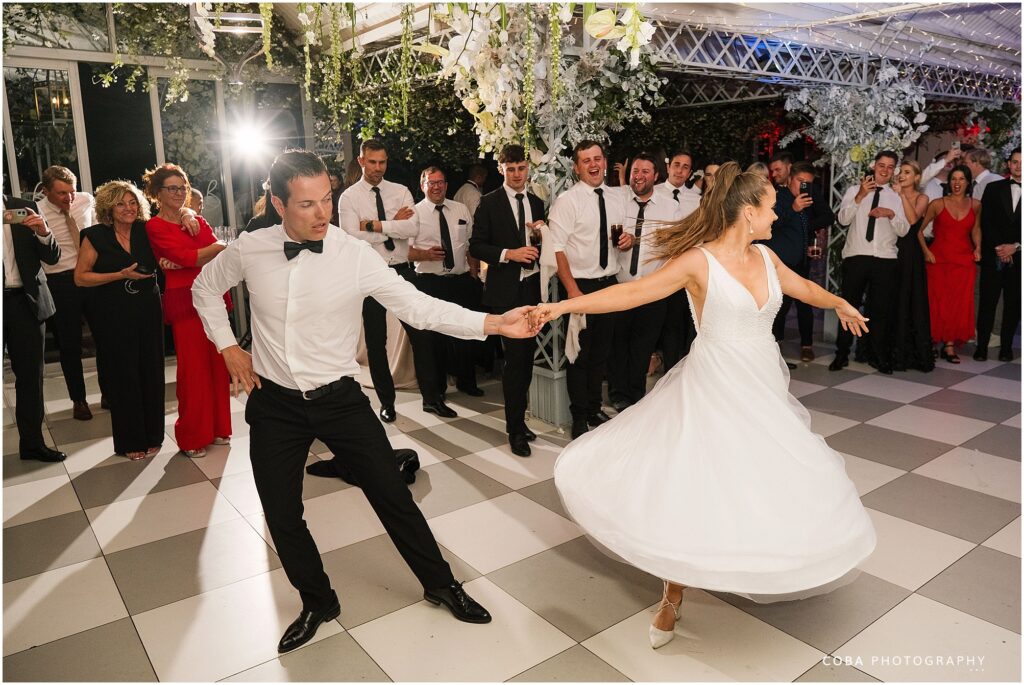 wedding at belair pavilion  - bride and groom tango dance
